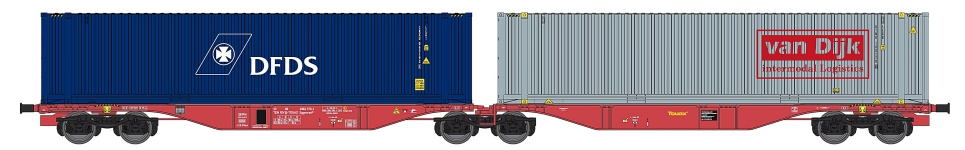 ACME 40387 - H0 - Containertragwagen Sggmrss DFDS/Van Dijk, Ep. V-VI, Touax